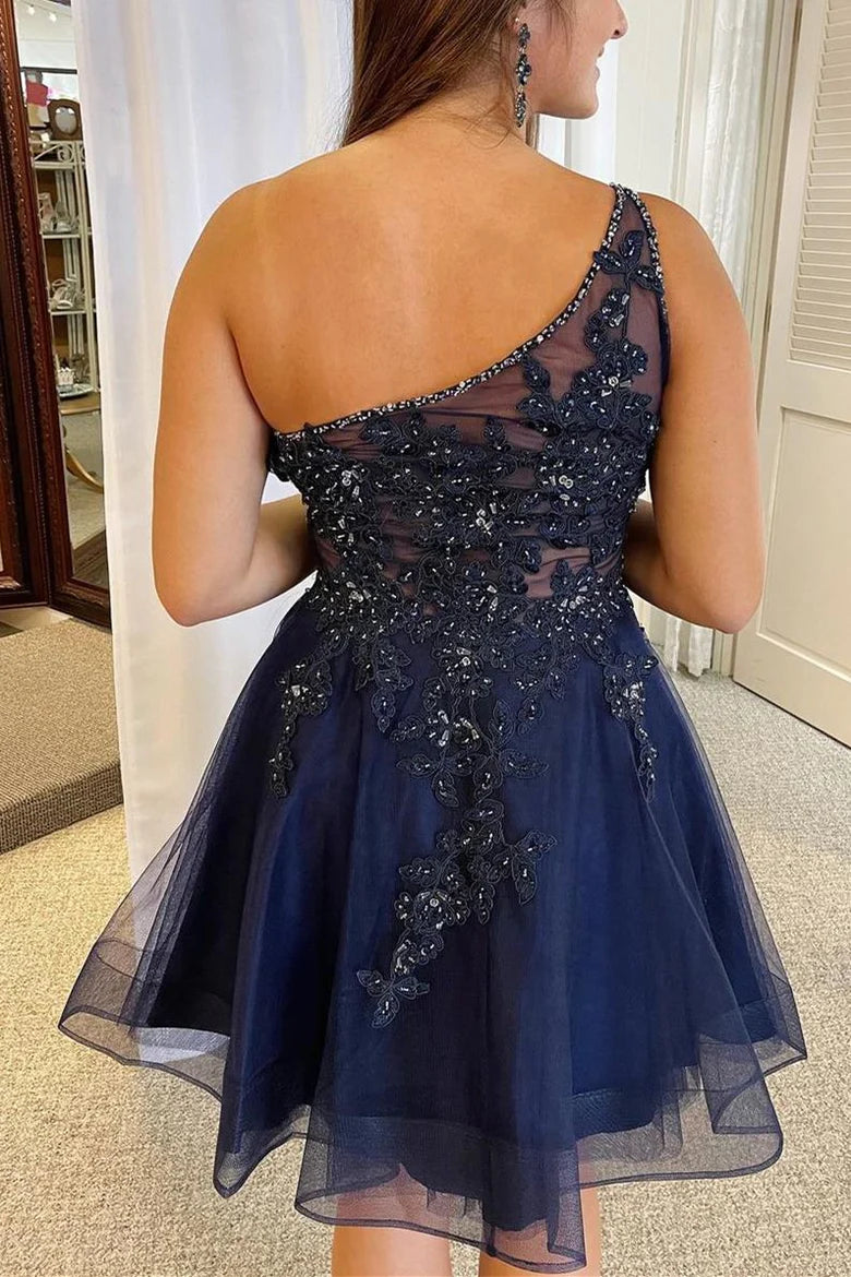 Vestido de fiesta corto de corte A con un solo hombro